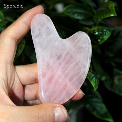 1PC Natural Rose Quartz Gua Sha Board Pink Jade Stone Body Facial Eye Scraping Plate Acupuncture Massage Relaxation Health Care