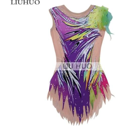 LIUHUO Figure Skating Dress Womens Girls' Performance Rhythmic Gymnastics Purple Competition Leotard Artistic Costume Dance