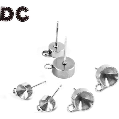 20pcs/lot Stainless Steel With Hanging Stone Support Earring Blank Tray Fit Cabochon BaseFor DIY Earrings Jewelry Making