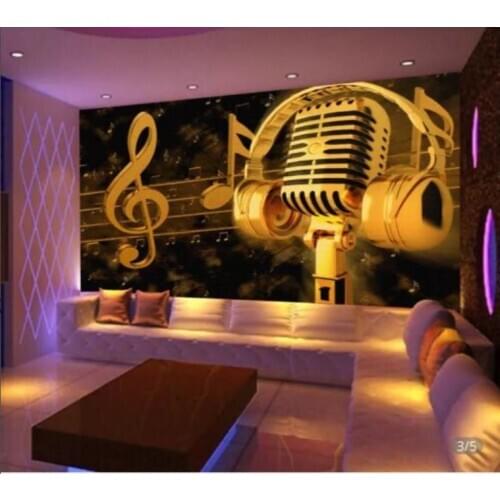 Custom photo wallpaper 3d wall murals wallpaper Modern KTV background wall musical notes golden microphone background wall paper
