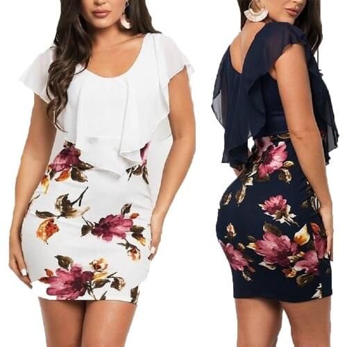 Sexy Elegant Mini Ladies Dress Women Floral Printed Bodycon Party Dress Slim Cloak Sleeves V-neck Short Clubwear Short Dresses