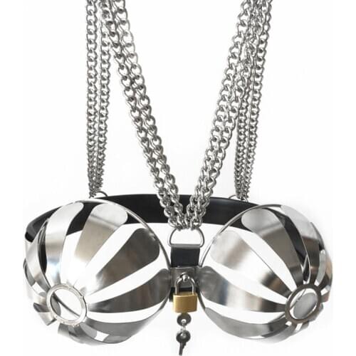 Stainless Steel Hollow Sexy Bra Chastity Belt Lingerie Bondage Strap Metal Chain Open Nipple Bra BDSM Fetish Sex Toys For Women