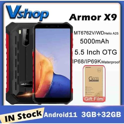 Ulefone Armor X9 IP68/IP69K Waterproof Rugged Mobile Phone 3GB 32GB 5.5" Android 11 Smartphone Helio A25 5000mAh NFC4G Cellphone