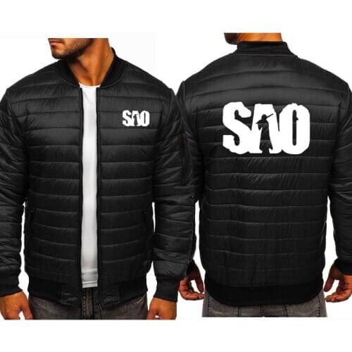 New Winter SAO Sword Art Mens hoodie high quality Cotton Harajuku Hip Hop Fleece Zipper jacket Winter fleece padded warm jacket