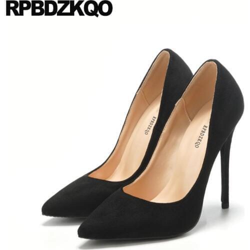 Stripper super pumps scarpin high heels black work shoes women leather sexy pointed toe 8cm 12cm 5 inch fetish exotic dancer