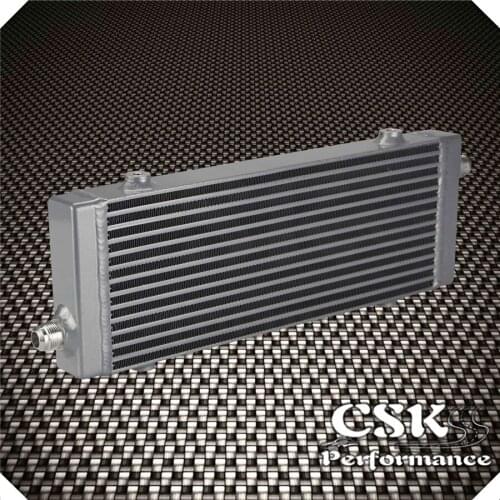 Black Universal Dual Pass Bar & Plate Oil Cooler - Medium Core:14"x5.5"x1.58" black/silver