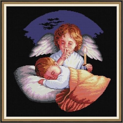 Everlasting Love Angels Guarding Chinese Cross Stitch Kits Ecological Cotton Printed 11CT 14CT DIY Christmas Decoration For Home