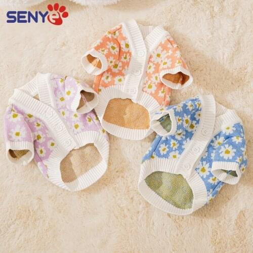Dog Daisy Knitted Cardigan High Quality Two-legged Comfortable And Skin-friendly Warm Sweater Available For Dog Pet Supplies