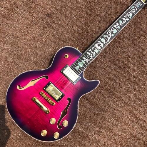 High quality flower inlaid abalone fingerboard electric guitar, Maple top,Double F hollow body, Free shipping