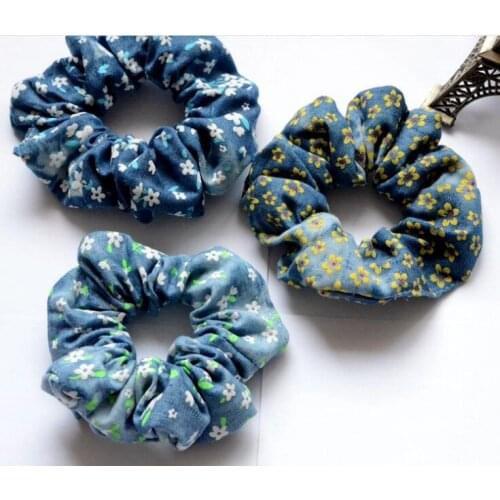 New arrival denim floral womens hair Scrunchies Hair Tie Hair Accessories Ponytail Holder Hair
