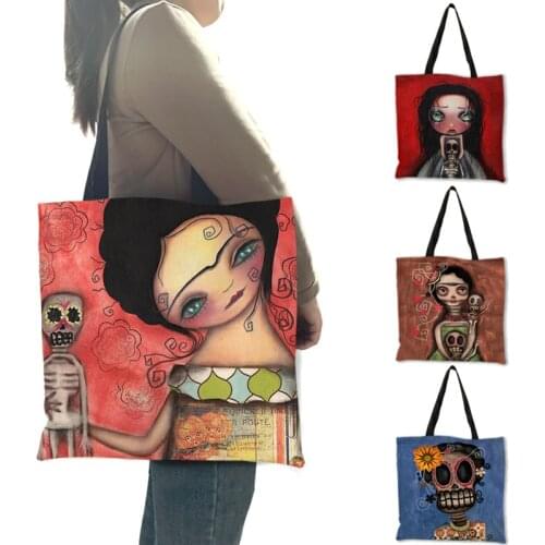 Bags For Women 2020 Halloween Day of the Dead Skull Girl Print Shoulder Bag Large Reusable Shopping Totes B13124