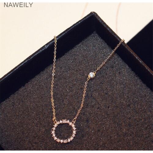 NAWEILY Fashion Circle Clavicle Chain Necklaces Women Jewelry Exquisite Rhinestone Pendant Necklace NWLN157