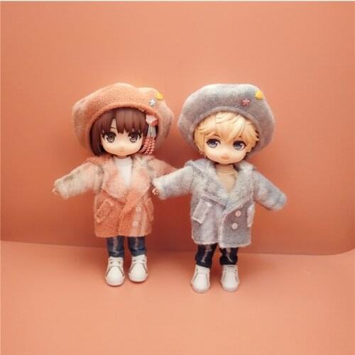 Ob11molly winter woolen coat baby coat hat suit baby dress 1/12 BJD GSC plain body doll clothes