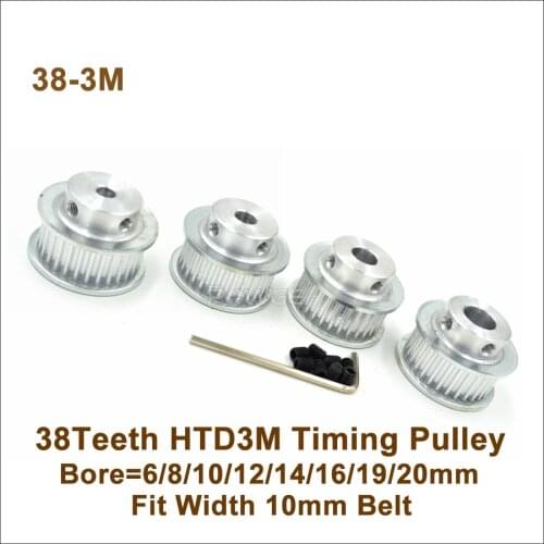 POWGE 38 Teeth 3M Timing Pulley Bore 6/8/10/12/14/16/19/20mm Fit W=10mm 3M Belt 38T 38Teeth HTD 3M Pulley CNC Engraving