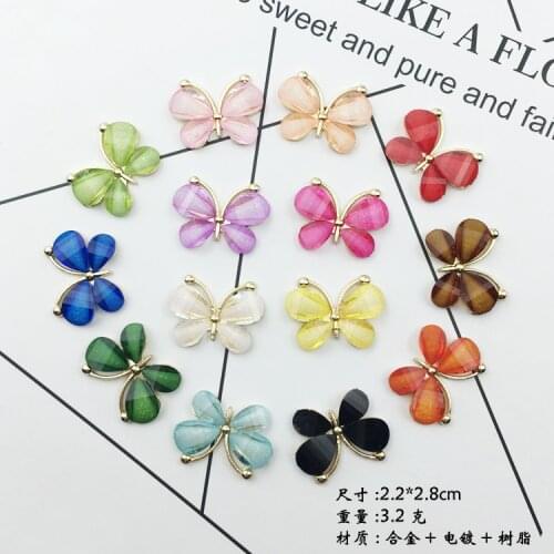 10pcs DIY alloy gold jewelry accessories crystal butterfly charms for mobile phone case decoration manual sticker hair material