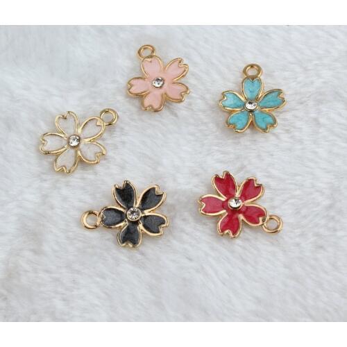 Daisies 10pcs Cherry Blossom Alloy Enamel Charms For Jewelry Making Metal Drop Oil Pendant DIY Accessories fit Bracelet Necklace