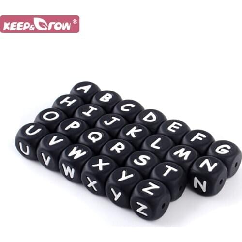 10pcs 12mm Black Silicone Alphabet Beads DIY Baby Teething Rodent Molar Necklace Personalized Name Children Gift Oral Care Toys