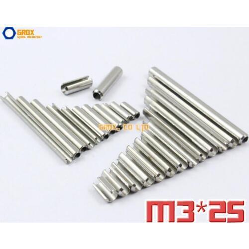 100 Pieces M3 x 25mm 304 Stainless Steel Slotted Spring Tension Pin Sellock Roll Pin
