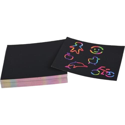 100Pcs Rainbow Scratch Art Mini Notes With Wooden Stylus Scraping Drawing Toys