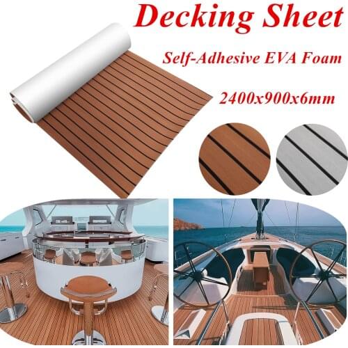 2.4M EVA Foam Boat Marine Deck Mat Self-Adhesive Teak Decking Sheet Boat Flooring Pad Fit for Yacht Mat Dark Brown/Light Gray
