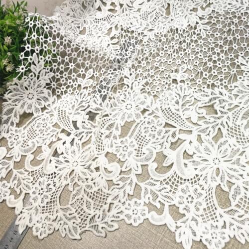2Yards High Quality White African Embroidery Water soluble Milk Silk Lace Fabric/ Guipure Cord Nigerian Wedding Lace Fabric