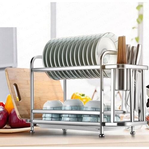 2 Layer Stainless Steel Kitchen Shelf Dish Rack Drain Rack Dishes Tableware Dryer Organizer Kitchen Storage
