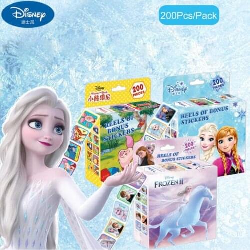 200PCS/Roll Disney Cartoon Frozen Elsa Anna Princess Stickers Minnie Mickey Pooh Portable ChildrenS Rewards Sticker Toys