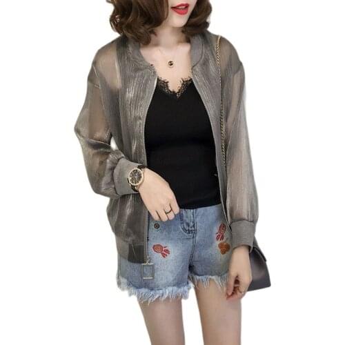 2021Summer Casual baseball uniform Cardigan Jacket Women Sunscreen Chiffon Top Loose All-match Lady Sun Protection Clothing Coat