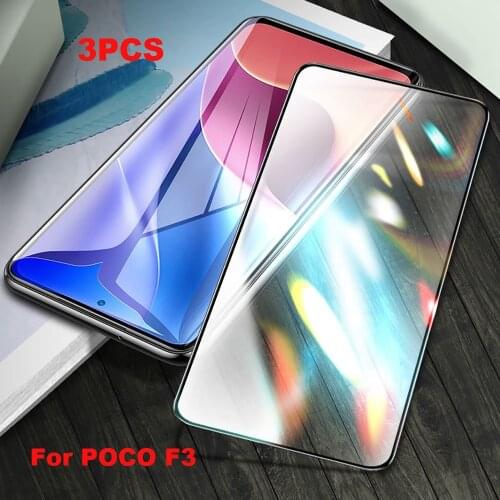 3pcs 9H Full Cover Screen Protector glass for Xiaomi POCO F3 Full Coverage Protective Tempered Glass Pocophone F3