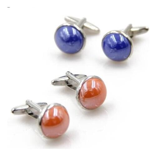 5pairs/lot Elegant Onyx Cufflinks Silver Round Blue Onyx Orange Cuff Link Shirt Cuff Buttons Gift Business Style Mens Jewelry