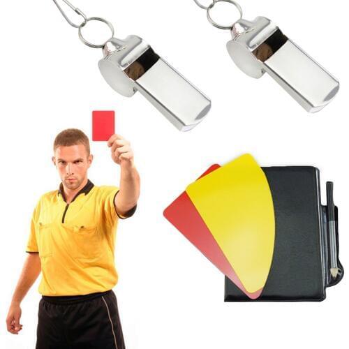 5 PCS Soccer Match Fair Sports Referee Warning Card Sheet Set Special Signs Red Yellow Card Metal Whistle Booklet Soccer Supplie