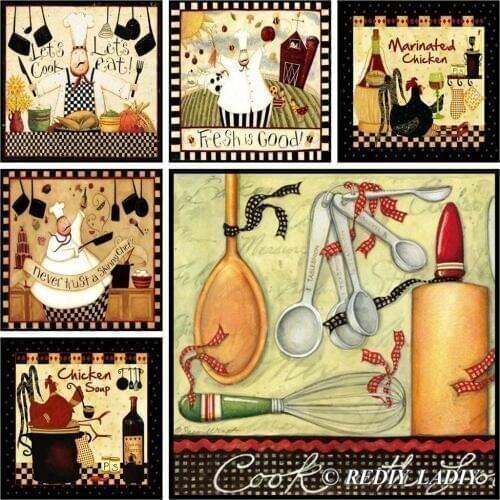 DIY Diamond Painting Kitchen & Chef Full Square/Round Drill Diamond Embroidery Beaded Cross Stitch Mosaic Picure Home Decoration