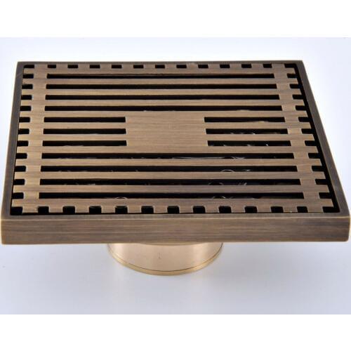 Antique Brass Vintage Carved Flower Pattern Bathroom Shower Drain 4" Square Floor Drain Waste Grates Bathroom Accessory mhr068