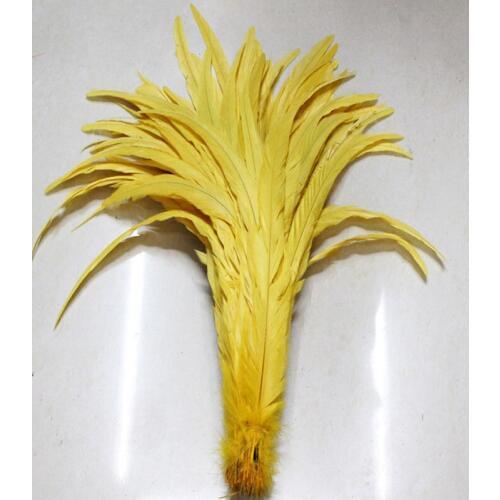 Free Shipping 100pcs yellow Rooster Tail feather 12-14inches 30-35cm Dyed conque/cock tail Feathers