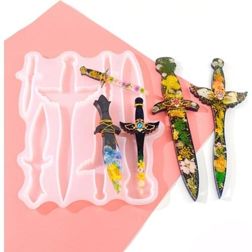 M2EA Dagger Crystal Epoxy Resin Mold Sword Cutter Knife Pendant Silicone Mould DIY Crafts Jewelry Casting Tools