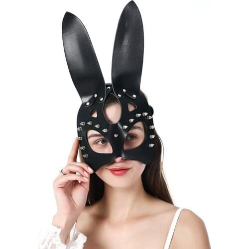 Rabbit Black PU Leather Mask SM BDSM Bondage Flirt Sex Toys Erotic Halloween Costume Masks For Women Cosplay Party
