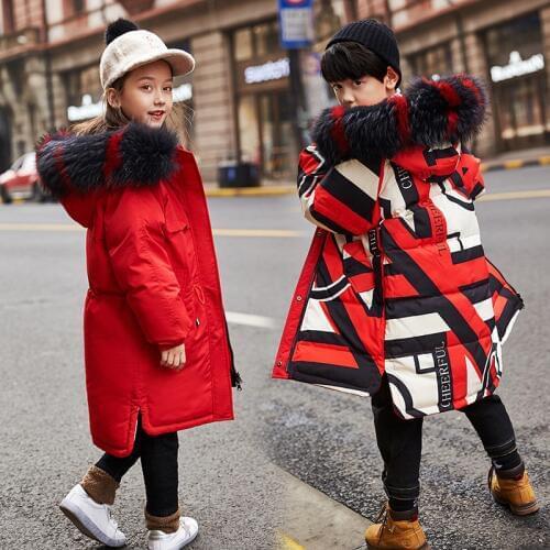 Winter Warm Children Down Jackets Wear on Both Sides Baby Girls Duck Parkas Coats Faux Fur collar Kids Boys Outerwear 5-15T