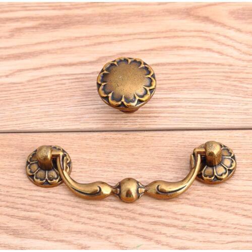 European antique gold drawer cabinet pulls knobs 78mm yellow antique brass dresser door handle retro shaky rings furniture pulls