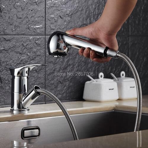GIZERO Bathroom New design Chrome Faucet Hot and Cold Mixer Kitchen Pull out Faucet Swivel Spout Basin Tap ZR652