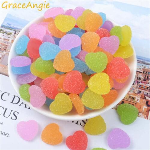 GraceAngie 20pcs Mix Heart soft sweets Charms Candy Resin Beads Jewelry Crafts DIY Supplies Scrapbooking Refrigerator Decoration