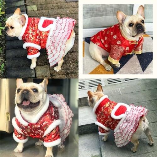 Chinese New Year Dog Clothes Schnauzer Pug French Bulldog Clothing Tang Suit Cheongsam Couple Pet Outfit Garment Dress Coat