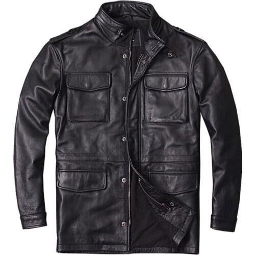 Vintage Mens Genuine Leather Jackets and Coats European 6XL Plus Streetwear Real Pocket Bomber Real Leather Jacket Men Clothing