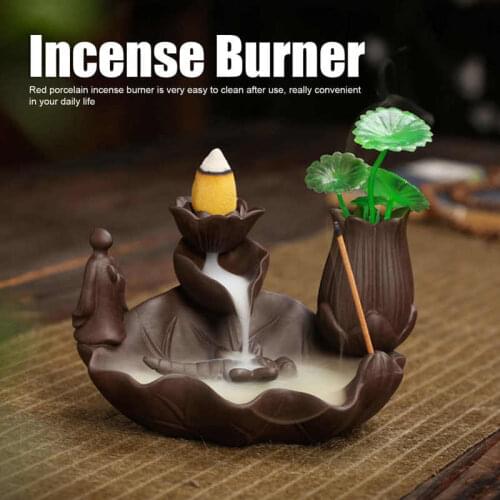Incense Burner Red Porcelain Dragonfly Shape Backflow Smoke Waterfall Sandalwood Home Decoration