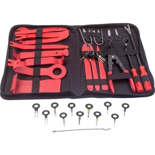 32Pcs Car Trim Removal Door Panel Hand Tools Kit Pry Tools Clip Pliers Auto Set Storage Bag