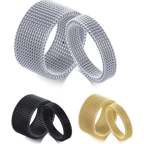 Fashion Unisex Elastic Mesh Stainless Steel Ring Circle Woven Mesh Women Men Wedding Rings Friends Gift