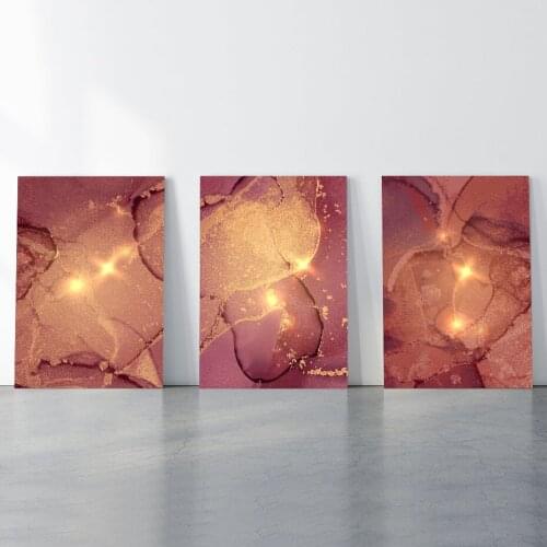 Set of 3 Blush Gold Marble Canvas Prints Canvas Wall Art Abstract Canvas Painting Pictures Posters for Living Room Home Decor