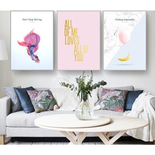 Nordic Modern Minimalist Creative Goldfish Balloon Studio Decorative Painting Bedroom Living Room Frameless Canvas Painting