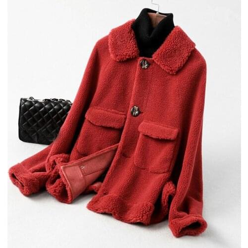 Pop New Autumn Winter Wool Real Fur Coat Female Sheep Fur Coats Elegant Winter Jacket Warm Women Coat A065