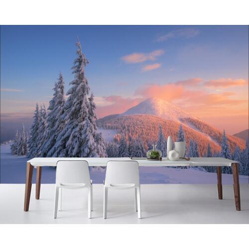 Papel de parede Forests Mountains Winter Scenery Spruce Snow Nature photo wallpaper,living room TV sofa wall bedroom 3d murals