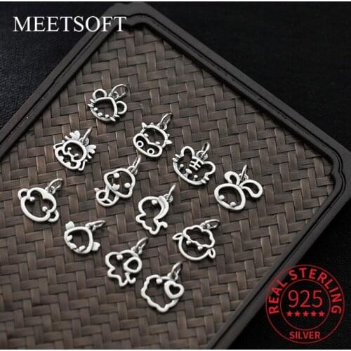 MEETSOFT Classic Sterling Silver 12 Animals Hollow Charms for DIY Handmade Jewelry Necklace Decoration Pendant Accessory